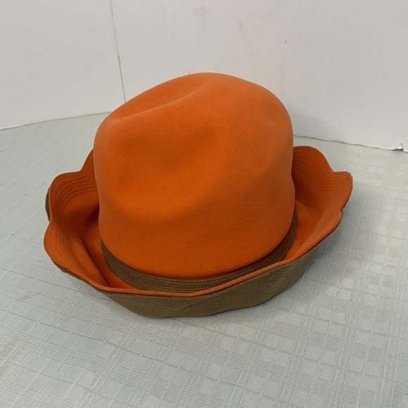 1960's "Christian Dior" vibrant Orange Women's Hat / Soft Wool Felt - Picture 6 of 9